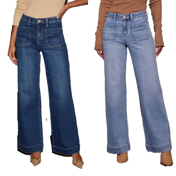 LYMAYTER Women's High Waist Wide Leg Jeans Vintage Loose Denim Stretch Comfort Casual S-2XL