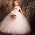 thumbnail image 2 of Vestido de tul con encaje de un hombro para niña, vestido de princesa para fiesta de boda, color beige, lila y rosa ruborizado, 2 of 5