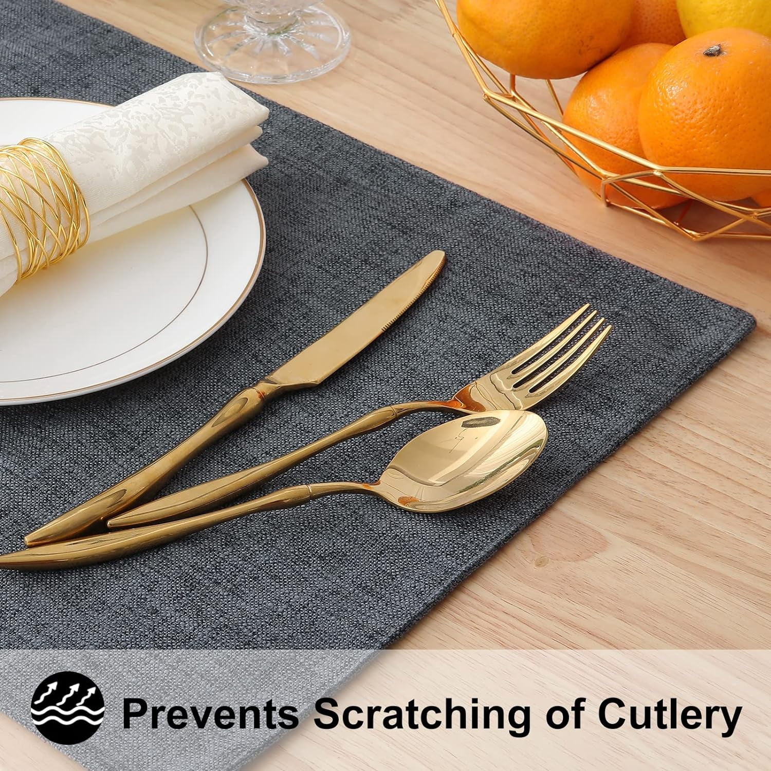 Charcoal Cotton Linen Blend Placemats for Dining Table Set of 4 Washable Farmhouse Kitchen Mats for Indoors & Outdoors, Easy to Clean, 13 x 19 Inch