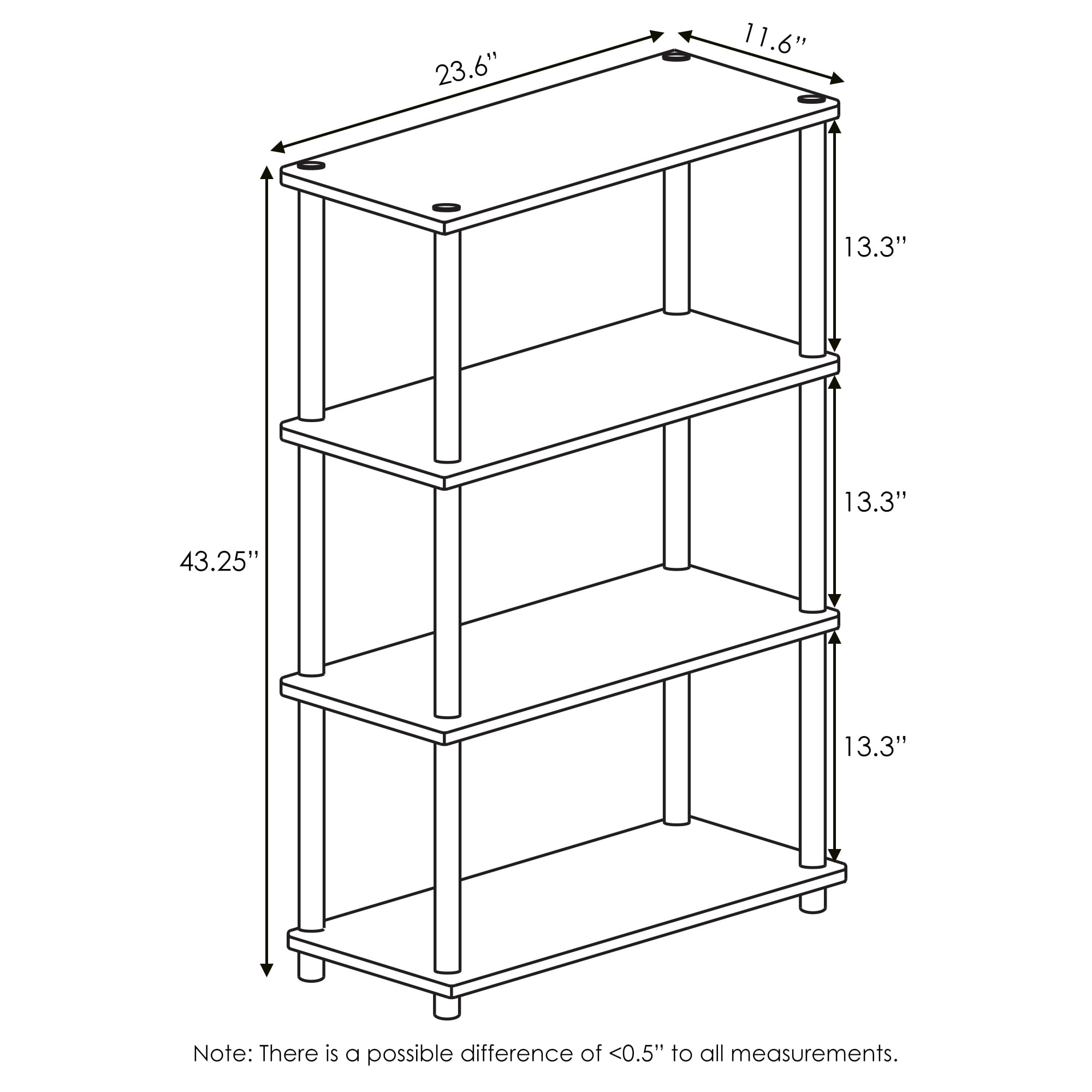 Furinno Multipurpose 23.6 W x 11.4 D x 43.25 H 4-Shelf Freestanding Shelves, Americano and Black