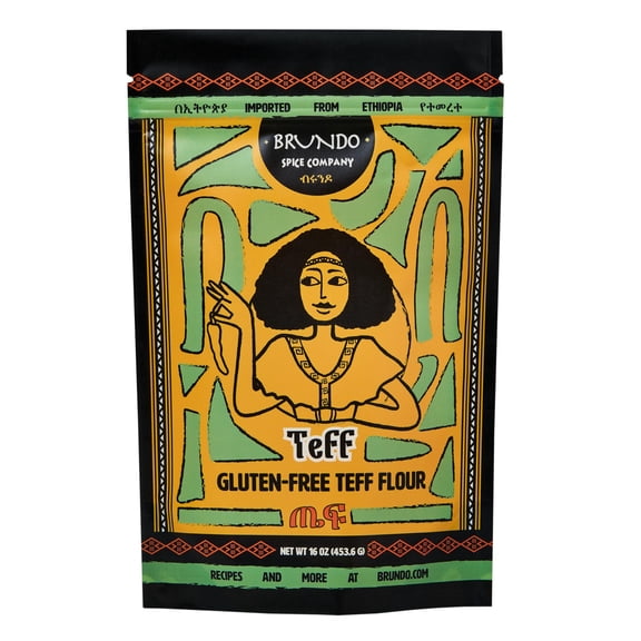 Brundo Spice CompanyTRDN | Gluten Free Teff Flour | Hand Authentic Powdered Ethiopian Teff Grain | Harvested in and Imported from Ethiopia | NON GMO | Organic | No Preservatives | ጤፍ (16oz) |