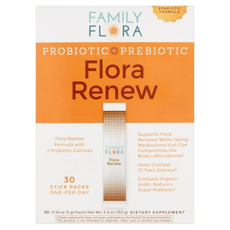 Family Flora Renew Probiotic + Prebiotic Synbiotic Formula, 0.18 oz, 30 pack