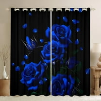Manfei Fashion Blue Rose Black Out Curtains for Adult, Flower Floral Curtains Pack of 2 (42x63 Each), Romantic Anniversary Bedroom Curtains, Window Curtains Bedroom Decor