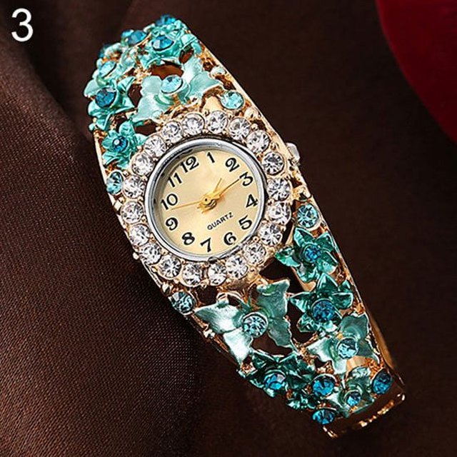 Montre-robe pour Femmes à Fleurs et Papillons, Cadran, Bracelet en Strass, Montre-Bracelet