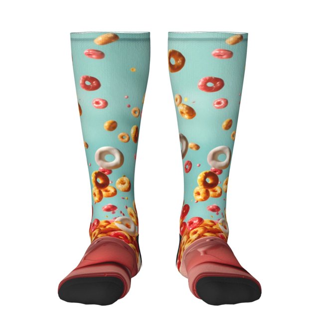 Bingfone Floating Colorful Cereal Print Compression Socks for Women and Men Long Socks for Running Athletic Cycling Nurse