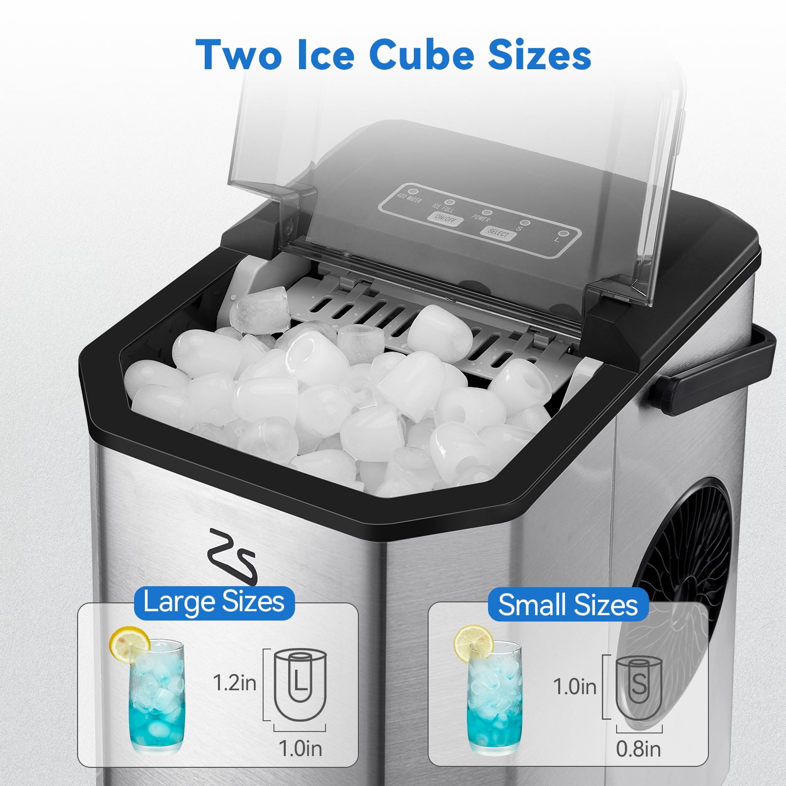 GAOMON Ice Maker Countertop with Bullet Ice, 26Lbs/Day, Stainless Steel Portable Ice Machine w/Ice Scoop, 45lb Quiet Design, Self-Cleaning Function and Timer Function for Kitchen Office Home Cafe Bar