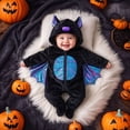 thumbnail image 2 of CUZIBR Baby Girls Halloween Costume Boys Fuzzy Bat Onesie Animal Romper Jumpsuit Hooded Zip Up Long Sleeve Eye-Catching Trick or Treat Clothes,Black,6-9 Months, 2 of 8