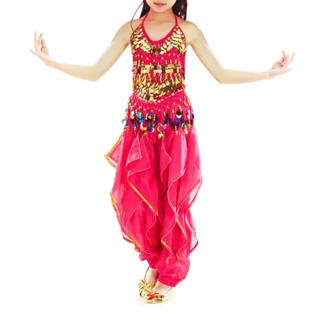 TOPTIE 2-Pieces Kids Sparkle Belly Dance Dress, Girls Halloween Costume