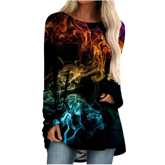 Ichuanyi Womens Fall Tops, Clearance Women's Ladies O-Neck Loose Tops Casual Print T-Shirts Long Sleeve Blouse