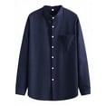 thumbnail image 3 of Mens Shirts Spring Summer Breathable Long Sleeve Button Down Band Collar Work Shirts Beach Shirt, 3 of 8