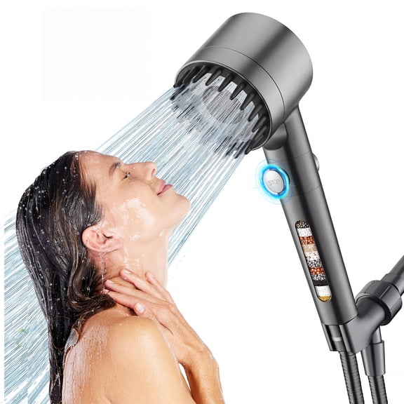 Cshidworld Filtered Shower Head with Handheld, High Pressure 4 Spray Showerhead with Filters & Upgraded Anti-clog Nozzles for Hard Water Reduce Dry Itchy Skin -ON/OFF Switch for Pet Bath, Gray