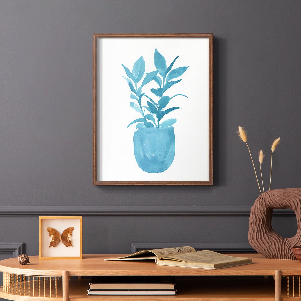 Watercolor House Plant III Framed Print in Brown Solid Wood 8 x 10 Framed Print