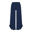 thumbnail image 5 of Tittly Wide Leg Pants Woman Baggy Pants Linen Pants Women 2025 Women's Linen Summer Solid Color Palazzo Pants Flowy Wide Leg Beach Pants With Pockets Comfy Pants Women Sweatpants Women Navy L, 5 of 5