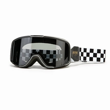 Adult Anti-Glare Motocross Goggles Compatible with Retro style helmets （Black frame white border color changing piece - white grid）