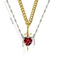 thumbnail image 2 of Heart and Sword Couples Necklace Gold Stainless Steel Red Heart Zirconia Chain Trendy Matching Sword Through Heart Necklace Set Romantic Necklaces for friend Couple, 2 of 5
