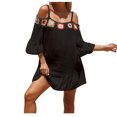 thumbnail image 2 of Cavosen Womens Beach Cover up Long Dress Bikinis Bathing Suit Short Ruffle Sleeve Cold Shoulder Neck Flowy Hem Sun Protection Long Breathable Swimsuit Kaftan Swimwear Kimono, 2 of 5