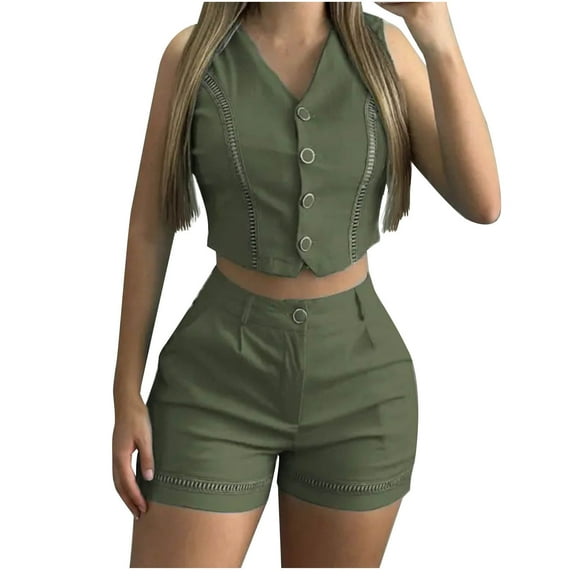 Bovxnpu Summer Casual Outfits For Women, 2 Piece Lounge Sets, Women's Solid Color Round Neck Short Sleeve And Pants Sets With Pockets XXL