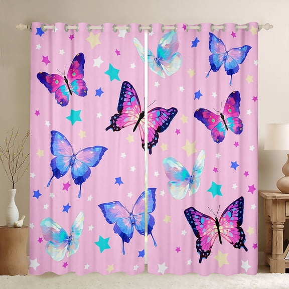 Castle Fairy Flying Butterfly Black Out Curtains for Teens Girls Boys Children,Stars Print Curtains Pack Of 2 (42X63 Each),Dreamy Princess Bedroom Curtains,Lightweight Room Decor