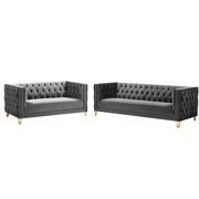 Glam Grey Velvet Tufted Sofa Set 2Pcs MICHELLE Meridian Contemporary Modern