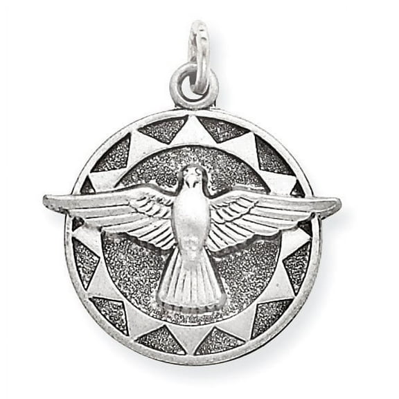 Picturesongold.Com Antiqued Holy Spirit Religious Medal Necklace Pendants - over 5/8 inch x 5/8 inch in Sterling Silver
