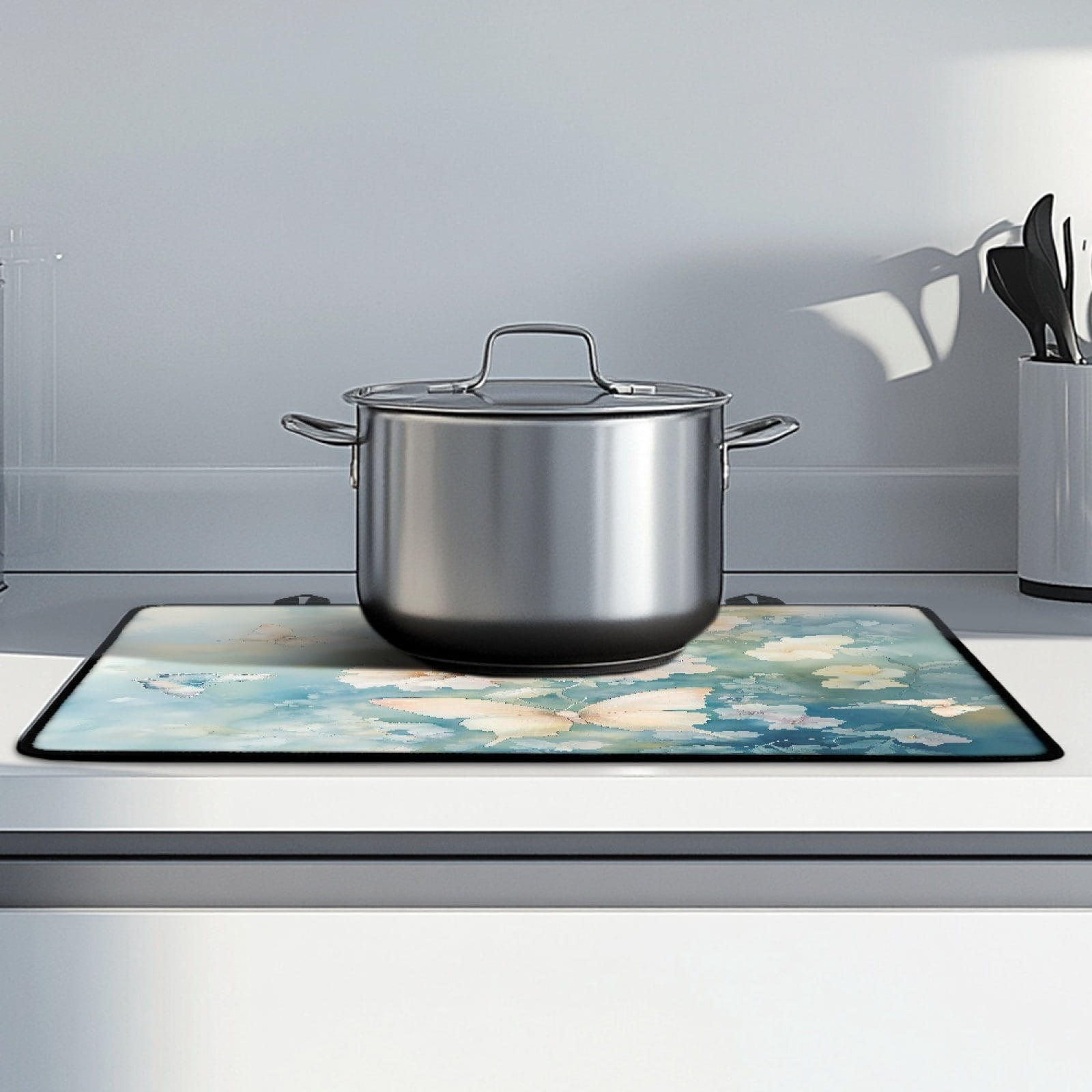 Renewold Ceramic Glass Stove Top Cover Stove Mat Stove Burner Cover Multipurpose Rubber Desk Saver Pad Washer Dryer Top Cover Range Cover for Counter Top, Butterfly Flower Blue