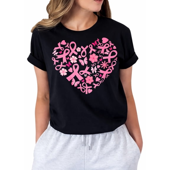 Pink Ribbon Shirts for Women Breast Cancer Shirt Funny Ribbon Graphic Tee Inspirational Breast Cancer Tops