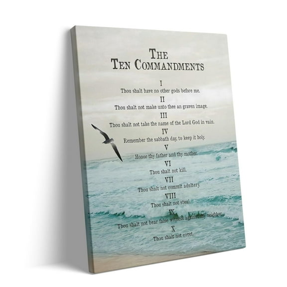 Inspirational Christian Canvas Wall Art Decor - The Ten Commandments Canvas Print with Coastal Ocean Theme, Inspirational Biblical Canvas Artwork for Home, Church or School Decoration