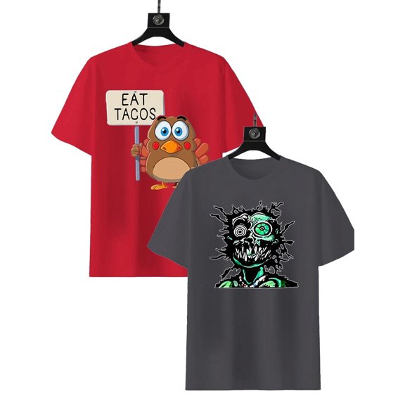 2 Pack Vintage Graphic Tees for Men Oversized Floral Letter Print Retro Streetwear T Shirts Casual Loose Fit Cotton Tops Red,Gray XL