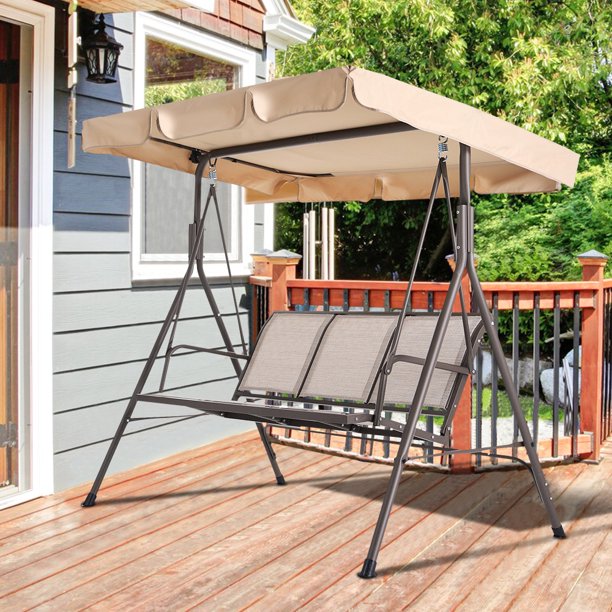 Porch Swings Outdoor, 3Seat Outdoor Patio Canopy Swing Hammock with