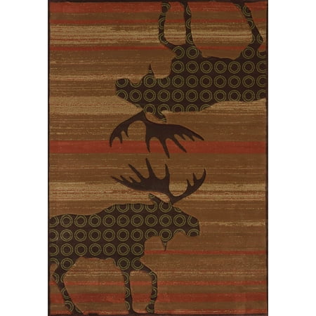 Terra Cotta Garden Rug - United Weavers Contours Lodge Area Rugs - 511-27329 Southwestern Lodge Terracotta Moose Antlers Stripes Woodgrain Rug