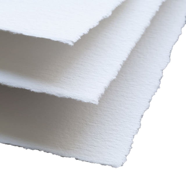 Papel de algodón con borde de tela, 15 x 7 pulgadas, 150 g/m², 50 hojas, blanco, hecho a mano