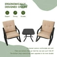 thumbnail image 5 of SOLAURA 3-Piece Outdoor Rocking Chairs Bistro Set, Black Steel Patio Furniture with Brown Thickened Cushion & Glass-Top Coffee Table, 5 of 8