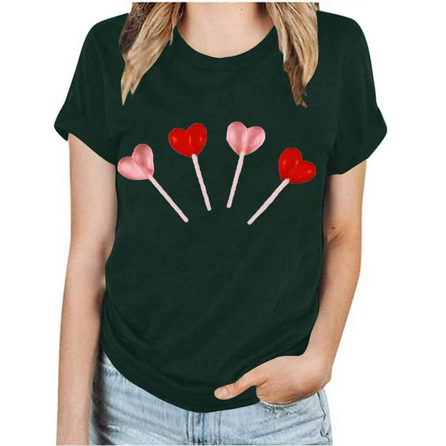 LSLJS T-shirt à Manches Courtes Imprimé Valentines Day Col Rond Mode Femme Chemise Décontractée Ample