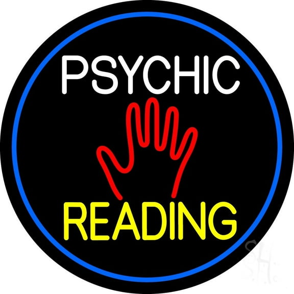 Psychic Reading Block Palm Blue Border LED Neon Sign 26" Tall x 26" Wide - inches Black Square Cut Acrylic Backing, with Dimmer - Bright and Premium built indoor LED Neon Sign for Storefront.