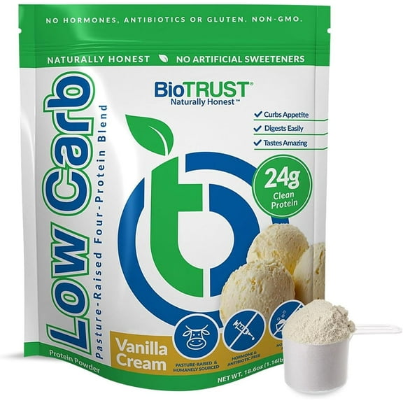 BioTrust Low Carb Protein Powder – Natural and Delicious Whey & Casein Blend from Grass-Fed Hormone Free Cows – Non GMO, Soy Free, Gluten Free, Hormone Free (Vanilla)