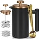 thumbnail image 1 of WORBIC Cafetera de prensa francesa de acero inoxidable negro, prensa francesa aislada de doble pared, para café y té, con 3 pantallas adicionales y una cuchara de café, 34 oz/1000 ml, oro, 1 of 5