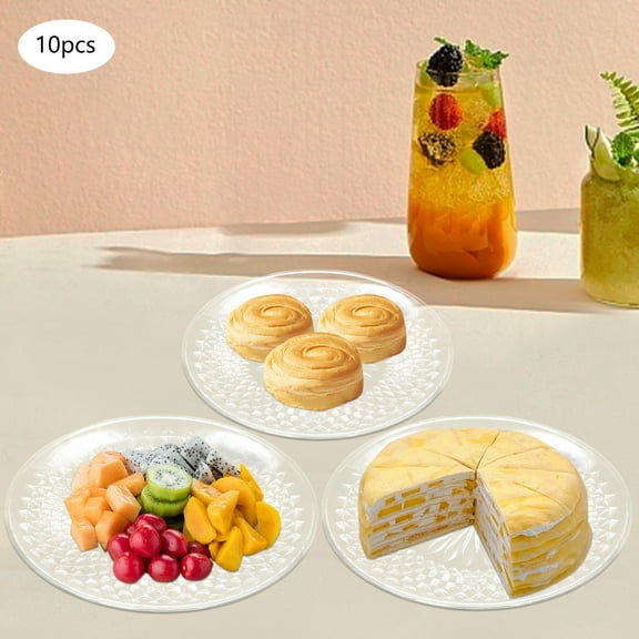 10pcs 14in Round Crystal Serving Platters Clear Dessert Fruit Plates Plastic Buffets Tray