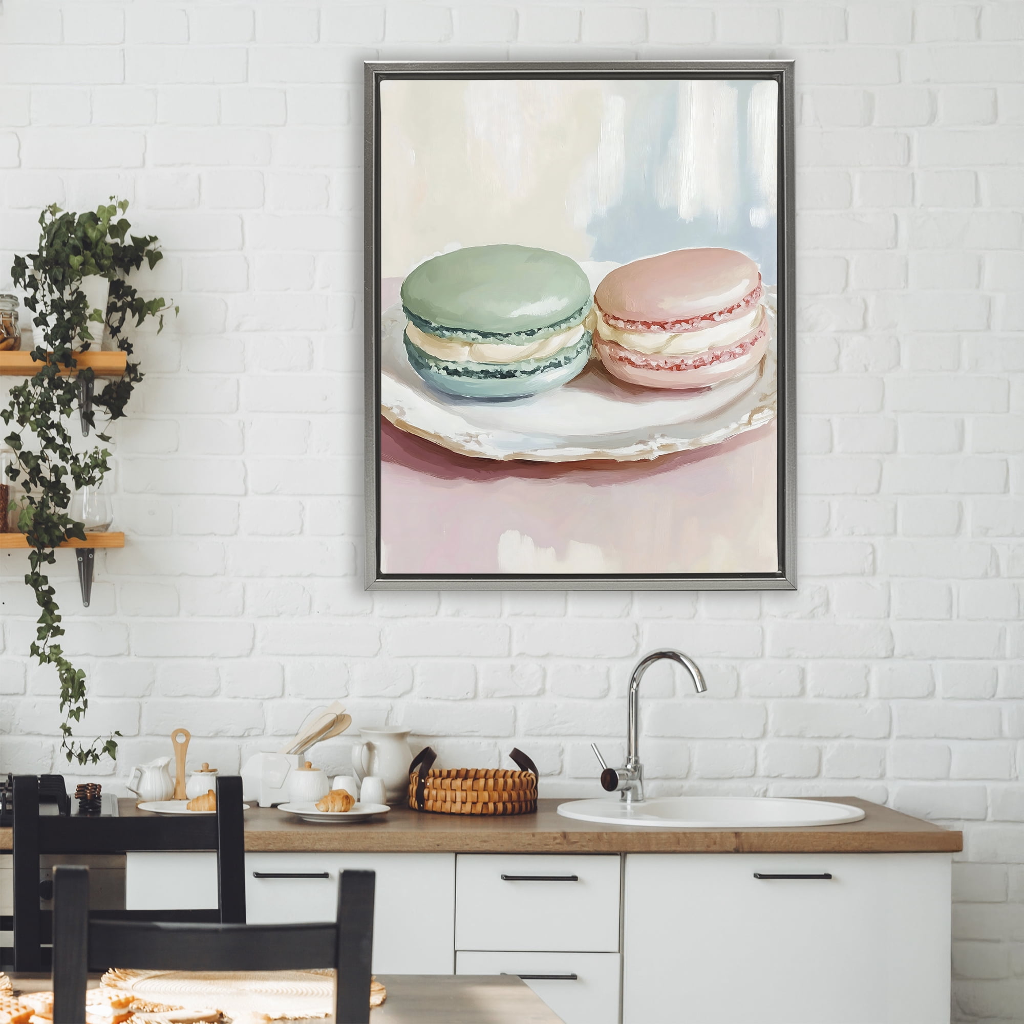 Stupell Industries Pastel Macarons on Plate Gray Framed Floater Canvas Wall Art, design by The Prints Vibe