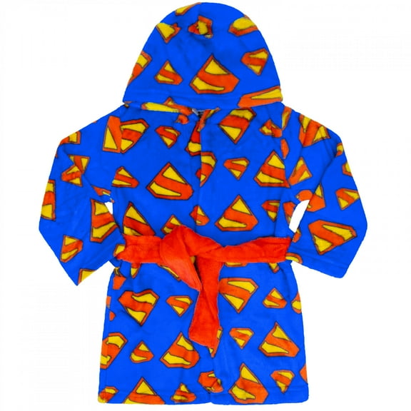 Superman Logo Pattern Youth Velvet Robe-Size 4