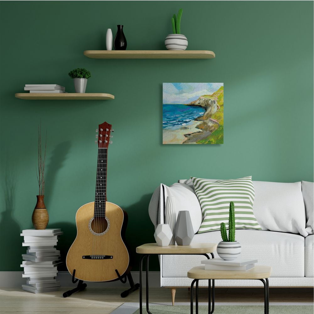 Stupell Industries Beach Cove and Cliff Abstract Waves Blue Green Painting Canvas Wall Art Design by Jeanette Vertentes, 24" x 24"