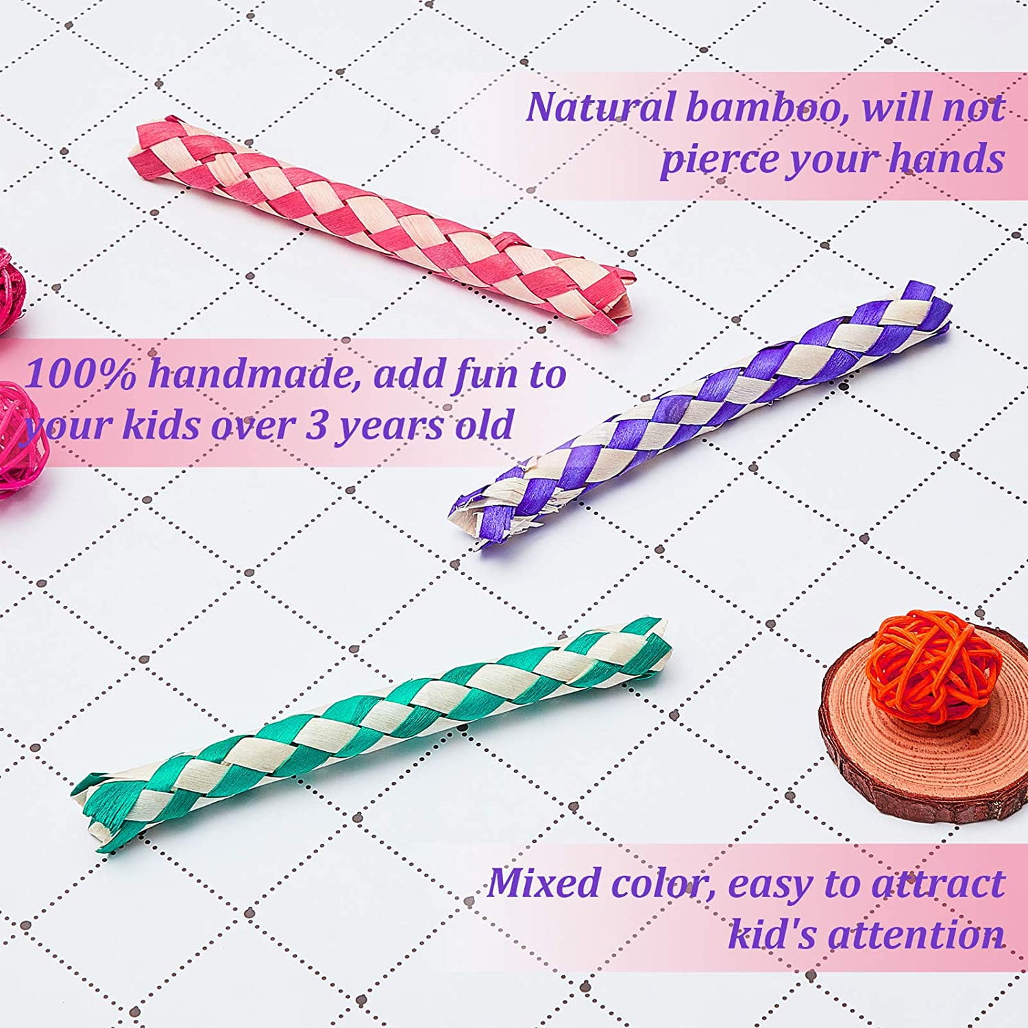 24 Pcs Chinese Finger Traps Bamboo Finger Traps for Kids and Adults Pet Bird Chew Bird Foraging Chopper Toy Fun Birthday Party Favors, Goodie Bag Stuffers Fillers in Assorted Colors