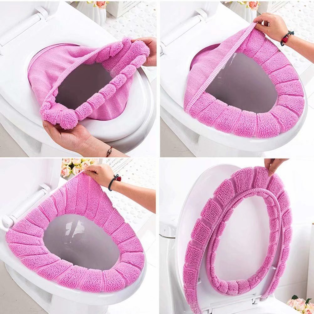5 pcs Bathroom Soft Thicker Warmer Stretchable Washable Cloth Toilet