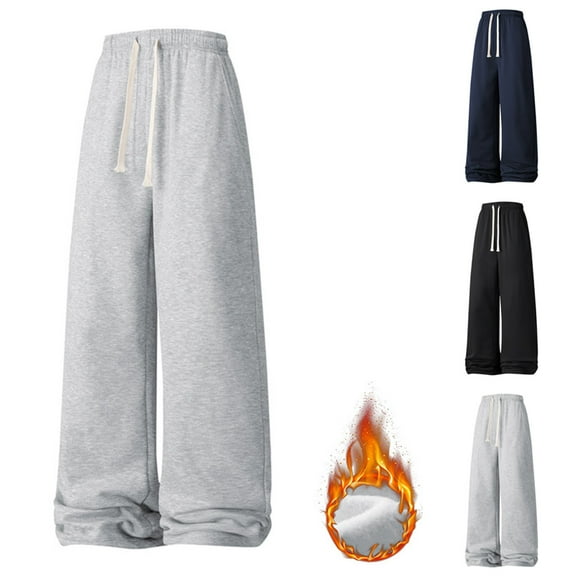 Fengqque Men's Warm Baggy Sweatpants Elastic Waist Drawstring Wide Leg Sweatpants Casual Joggers Gray XL(XL)