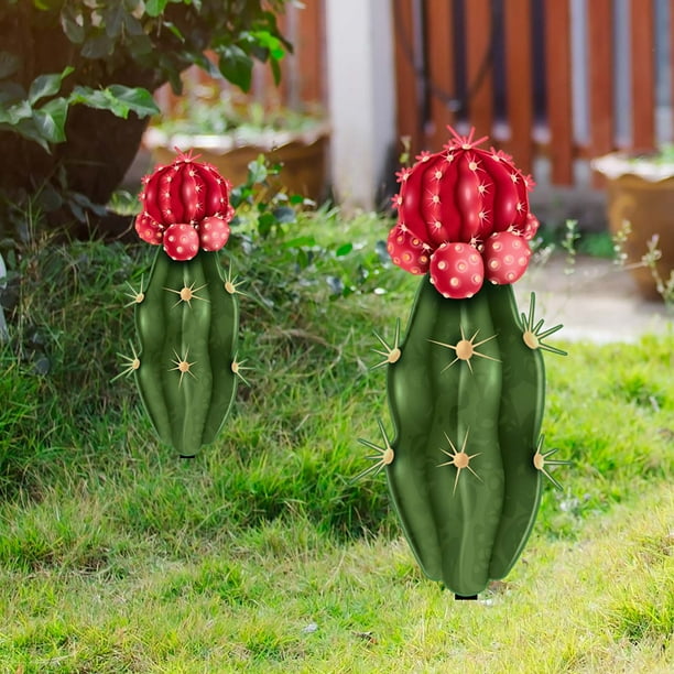 Plante Verte de Cactus Artificiel pour Dcoration de Jardin Extrieur /  Simulation en Plastique Raliste / tanche et Rsistante aux Uv / Piquet de  Sol Facile  Installer / Faible Entretien /