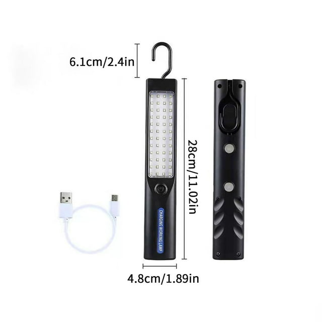 Herunwer Lampe de Travail LED Rechargeable avec Base Magnétique et Crochet de Suspension, Lampe de Poche Portable pour Réparation Auto, Camping et Utilisation d'Urgence
