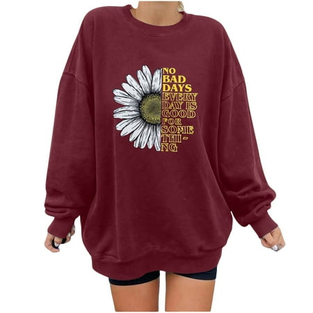 

EUMODR Yellow Maternity Dress Workout Tees Women Women Flowers Print Blouse Sweatshirt Tops Casual Long Sleeve Pullover