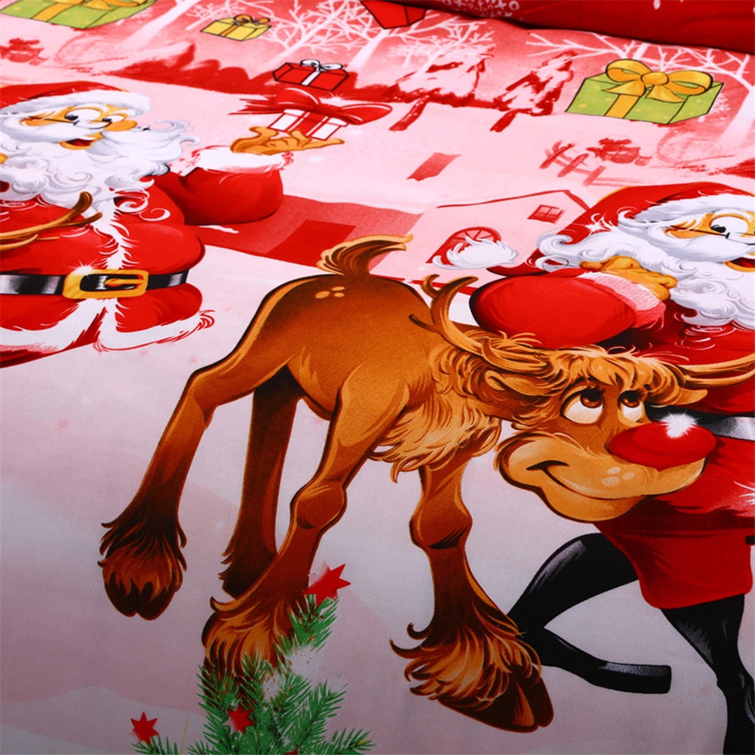 Green Essen 4 Pieces Bedding Set King Size Christmas Duvet Cover Quilt Cover Flat Sheet Pillowcases Red Christmas Decor Cartoon Santa Claus