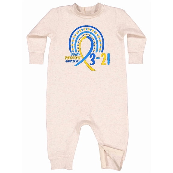 Inktastic 3-21 World Down Syndrome Day Blue and Yellow Rainbow Ribbon Baby Fleece Romper