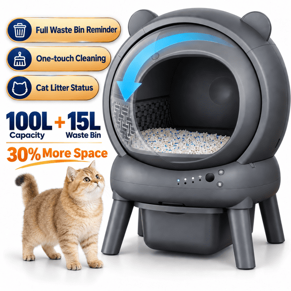 Self Cleaning Litter Box, Automatic Cat Litter Box with App Control, 8-Sensor Safety, Ion Deodorization, 100L Large Capacity Quiet Automatic Litter Box for Large Cats & Multi-Cat Families