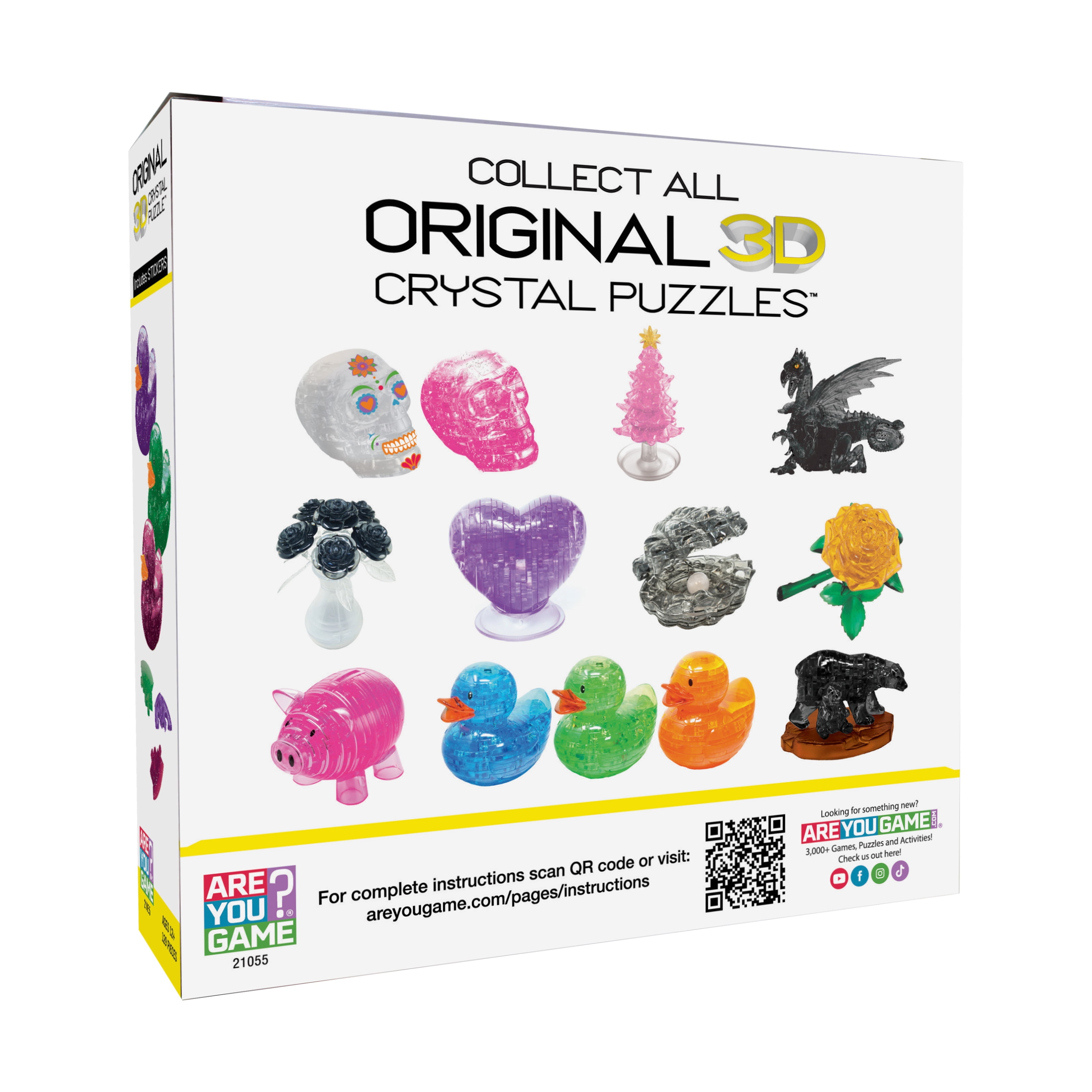 AreYouGame.com 3D Crystal Puzzle - Deluxe Rubber Ducks 3-Pack with Stickers (Green/Purple/Maroon Jewel Tones): 129 Pcs